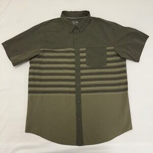 Mountain Hardwear Mens Olive Green Striped Button Up Short Sleeve Shirt‎ Size L